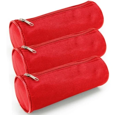Afbeelding van Waytex Set van 3 ronde etui voor schoolbenodigdheden, lengte 21 cm, diameter 7,5 effen rood
