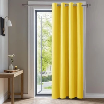 Afbeelding van Deconovo warmte isolerende verduisterende gordijnen, woonkamer en slaapkamergordijnen, modern ontwerp met oogjes, 140x240 CM (breedte x hoogte), mosterdgeel, 1 stuk