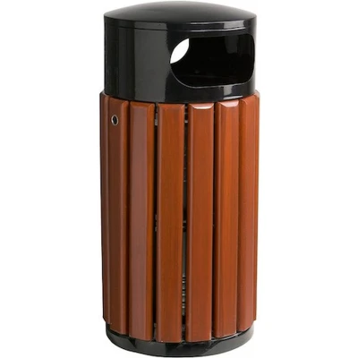 Afbeelding van Buitenafvalbak staal met houten latten Zeno 40 liter