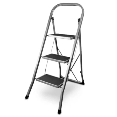 Afbeelding van siwitec opvouwbare stalen trap met 3 treden, antraciet, kleine ladder antislipmatten, draagvermogen 150 kg, TÜV/GS gecertificeerd, ladder, opstapje