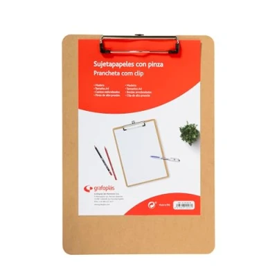 Afbeelding van Grafoplás 1550649. Klembord met klem, A4, hout, afgeronde hoeken