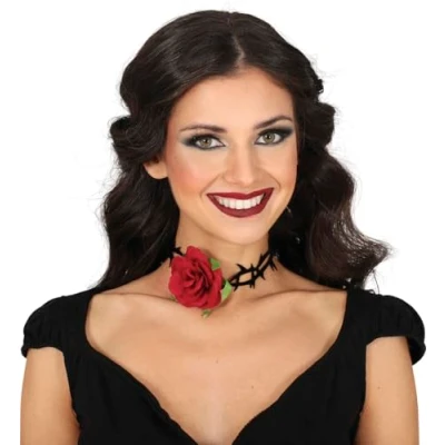 Afbeelding van Fiestas Guirca Roos choker met spikes 1 stuks Halloween accessoires verkleden
