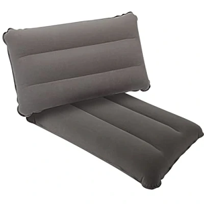 Afbeelding van Opblaasbaar kussen, 2 stuks, campingkussen, reiskussen, licht luchtkussen, hoofdkussen, bevlokking, zitkussen voor strand, outdoor, wandelen, 44 x 28 cm, grijs