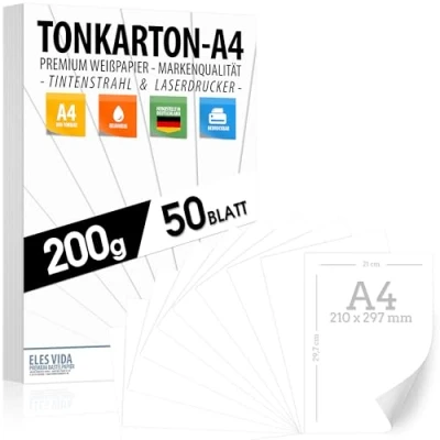 Afbeelding van 50 vellen papier 200 g/m² mat wit DIN A4 21 x 29,7 cm digitaal drukpapier onbedrukt aan beide zijden bedrukbaar