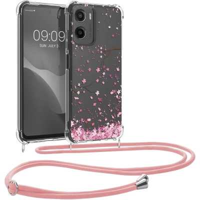 Afbeelding van kwmobile telefoonhoesje geschikt voor Motorola Moto G05 / E15 Hoesje met telefoonkoord Back cover smartphone Case in poederroze donkerbruin transparant