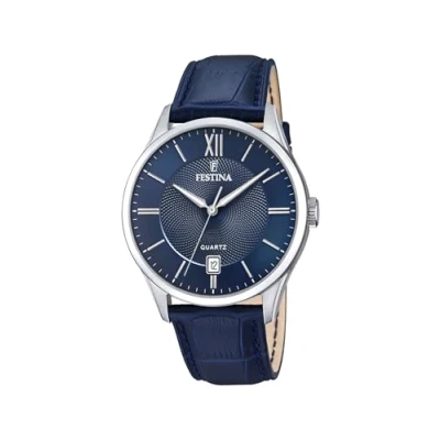 Afbeelding van Festina Herenhorloge analoog kwarts met lederen band F20426/2, armband, Blauw, Armband