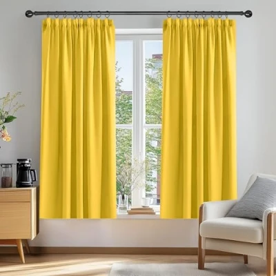 Afbeelding van Deconovo Verduisteringsgordijnen voor woonkamer, met potloodplooien, 117 x 137 cm, citroengeel