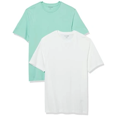 Image de Amazon Essentials Lot de 2 t shirts à manches courtes et col rond pour homme, coupe classique, bleu turquoise/blanc, taille XS