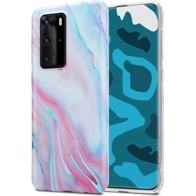 Afbeelding van Cadorabo Hoesje geschikt voor Huawei P40 PRO / PRO+ in Wit Roze Marmer No. 15 Beschermhoes gemaakt van TPU siliconen Case Cover met mozaïek motief