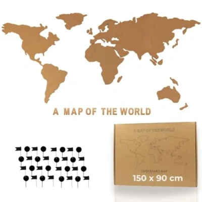 Afbeelding van Tripvea Kurkbord wandbord wereldkaart prikbord met 50 punaises, vintage en natuurlijk design (XXL)