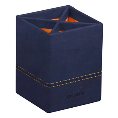 Afbeelding van RHODIA 194534C pennenkoker, nachtblauw, 8 x 11 cm, met siernaden, zadel, oranje, voor buiten, kunstleer, collectie Home Office Rhodiarama organisatie van kantoor &amp; opbergdesign