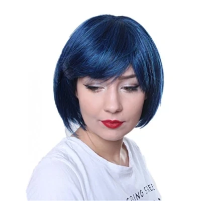 Afbeelding van Prettyland Kort gesneden Pony Bob Vierkante Rechte Chique Pruik Natuurlijke als Echt Haar Blauw Zwart C555