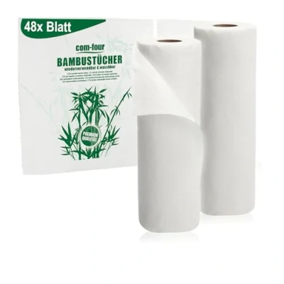 Afbeelding van COM FOUR® dubbele verpakking keukenhanddoeken, 48 vellen absorberende multifunctionele doeken, herbruikbare en wasbare huishoudelijke doeken (2 rollen à 24 wit)