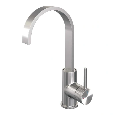 Afbeelding van Brauer Brushed carving Wastafelmengkraan opbouw hoog draaibaar platte uitloop model a PVD geborsteld RVS