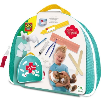 Afbeelding van SES Petits Pretenders Dokterskoffer met onder andere spuitjes, gaas, verband tape, pincet en spatels