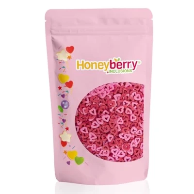Afbeelding van HONEYBERRY Inclusions Cœurs ouverts rose et rouge 200 g Décoration comestible en forme de cœur pour pâtisserie, décorations cupcakes gâteaux, crème glacée, dessert glaçage