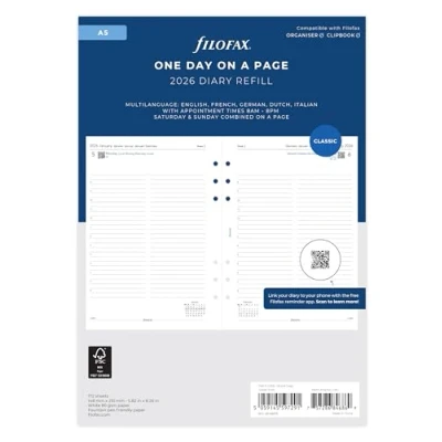 Image de Filofax Agenda 2026 26 68515 A5, jour par page, 5 langues