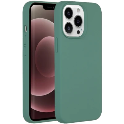 Afbeelding van Accezz Hoesje Geschikt voor iPhone 13 Pro Max Siliconen Liquid Silicone Backcover Donkergroen