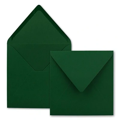 Afbeelding van FarbenFroh door Gustav Neuser enveloppen, vierkante donkergroen, 15,5 x cm, zonder venster, met natte plakrand voor uitnodigingskaarten bruiloft, verjaardag en meer, 50 stuks