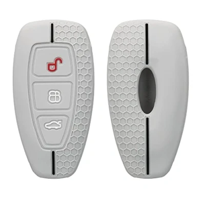 Afbeelding van kwmobile autosleutel hoesje geschikt voor Ford 3 knops Keyless Go hoes Siliconen behuizing Auto sleutel case met honingraat Sleuteletui in lichtgrijs / zwart