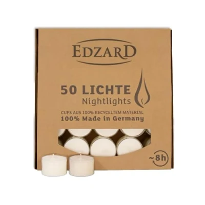 Afbeelding van EDZARD Theelicht Nightlights 50er Box transparant deksel brandtijd ca. 8 uur