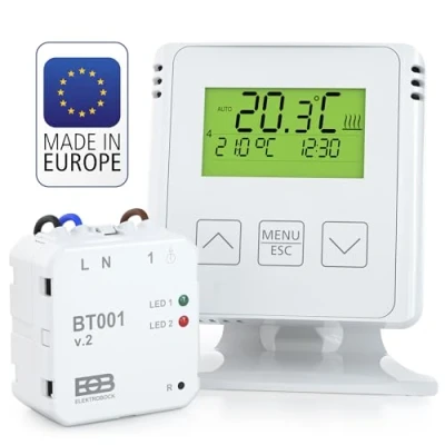 Afbeelding van ELEKTROBOCK BT731 Draadloze kamerthermostaat met ontvanger, voet, bereik tot 35 m, voor elektrische verwarming en infraroodverwarming, weekprogramma&#039;s vorstbescherming