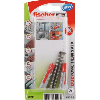 Afbeelding van Fischer plug duopower 8x40mm met rvs a2 schroef 2 stuks