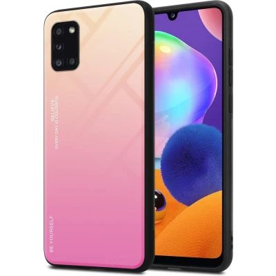 Afbeelding van Cadorabo Hoesje geschikt voor Samsung Galaxy A31 in GEEL ROZE Tweekleurige beschermhoes van TPU silicone Case Cover en achterzijde gehard glas