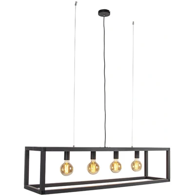 Afbeelding van QAZQA Industriële hanglamp zwart 4 lichts Big Cage