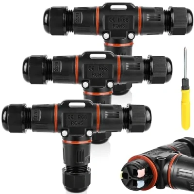 Afbeelding van 3 stuks IP68 waterdichte kabelverbinders: polige T vormige kabelconnector voor kabel met een diameter van tot 12 mm, aansluitdoos tuin, buiten