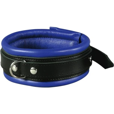 Afbeelding van Leren Collar 5 cm gevoerd zwart/blauw