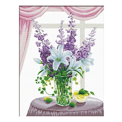 Afbeelding van Borduurpakket Lillies &amp; Hollyhocks voorbedrukt Needleart World