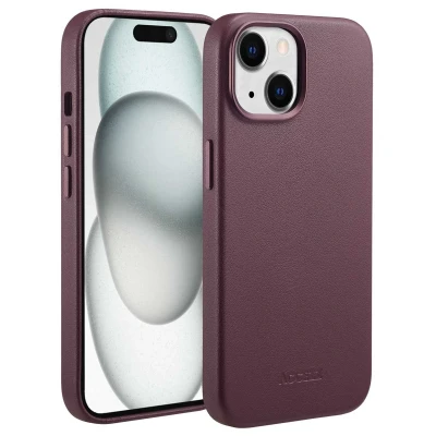 Afbeelding van Accezz Hoesje Geschikt voor iPhone 15 MagSafe Leather Backcover paars