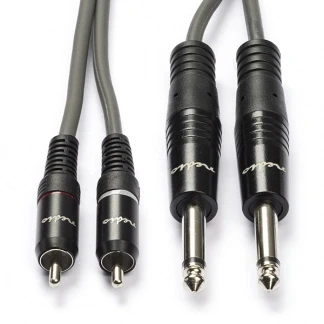 Afbeelding van Tulp naar 2x jack 6.35 mm kabel Nedis 1.5 meter (Stereo, 100% koper)