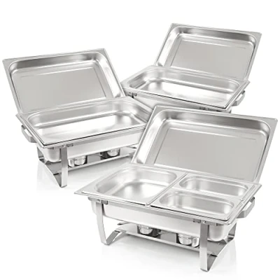 Afbeelding van Zelsius chafing Dish professionele set montpellier, 3 x roestvrij stalen warmhoudcontainer, 21 delige voedselwarmer, warmtereservoir, rechaud, dishes, voor catering, buffet en feest
