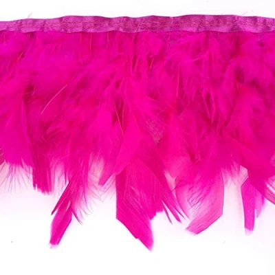 Afbeelding van Sowder Kalkoenveren franje voor feest, bruiloftsjurk, naaien, knutselen, decoratie, verpakking van 1,8 m (fuchsia)