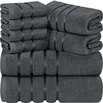 Afbeelding van Utopia Towels Handdoekenset, 8 delig, luxe, 2 badhanddoeken, handdoeken en 4 washandjes, 600 g/m², 100% ringgesponnen katoen, zeer absorberend, gestreept, ideaal voor gebruik