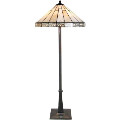 Afbeelding van LumiLamp Tiffany Vloerlamp Ø 50x164 cm Beige Glas Driehoek Staande Lamp