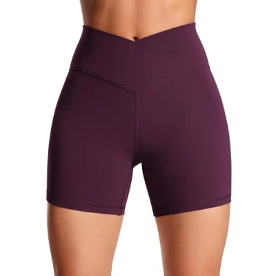 Afbeelding van CRZ yoga Dames Butterluxe crossovers hoge taille training biker shorts 13 cm, Donker Paars