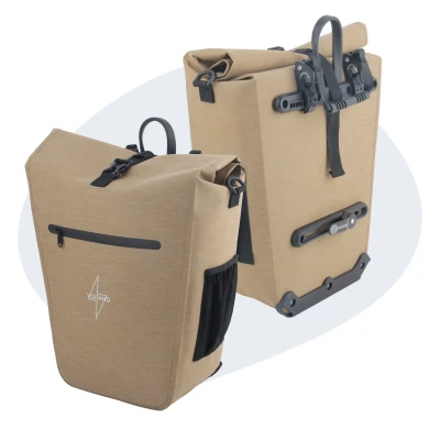 Afbeelding van Voltano Luxe E bike Fietstas 28L Beige Pakaftas Met Laptop vak 100% Waterdicht