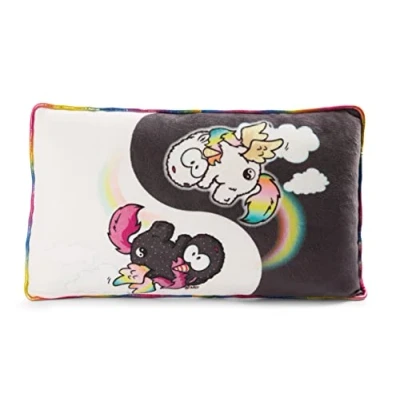 Afbeelding van NICI Theodor &amp; Friends knuffelkussen eenhoorn regenboog Yin Rainbow Yang pluizig pluche kussen rechthoekig 43 x 25 cm zwart