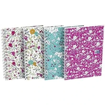 Afbeelding van Oxford 1 notitieboek met bloemenmotief, spiraalbinding, 10,5 x 14,8 cm, 50 vellen/100 pagina&#039;s, kleine ruitjes, verschillende kleuren