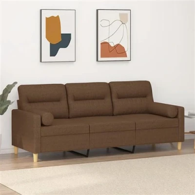 Afbeelding van vidaXL Driezitsbank met sierkussens 180 cm stof bruin