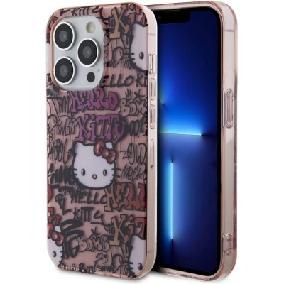 Afbeelding van Hello Kitty IML Tags Graffiti hoesje voor iPhone 14 Pro roze