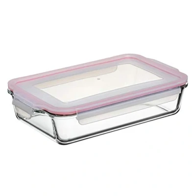 Image de TATAY Boîte Alimentaire, de Verre, Hermétique, Capacité 2.2 L, couvercle à pince, sans BPA, passe au micro ondes, four, congélateur et lave vaisselle, Rouge. Mesure 19,4 x 31,9 7,4 cm