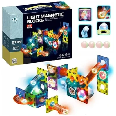 Afbeelding van CELMAN STEM 49 stuks magnetische bouwstenen met accessoires, Montessori speelgoed, kogelbaan voor kinderen vanaf 3, 4, 5, 6, 7, 8 jaar, educatief cadeau