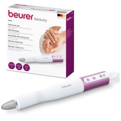 Afbeelding van Beurer MP 52 Elektrische nagelvijl Nagelfrees Elektrisch manicure en pedicure apparaat Slank design 7 Opzetstukken Links rechtsdraaiend Snelheid traploos Incl. netadapter / opbergtasje 3 Jaar garantie