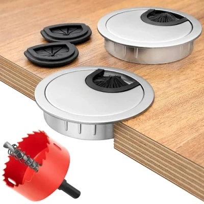 Afbeelding van BRUCE.® Premium bureau Kabeldoorvoer [2 Stuks] met Gatenzaag Voor ø 60 mm incl. 2 x rubber tules meer orde op het de werkplek