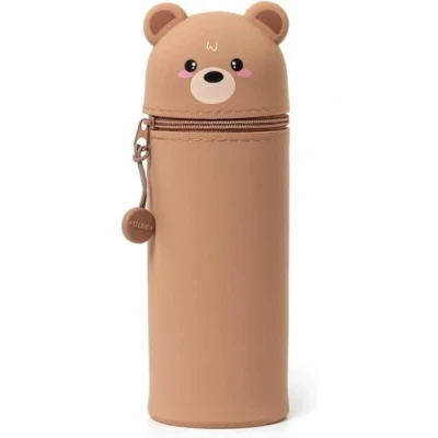 Afbeelding van LEGAMI 2 in 1 etui van zachte siliconen Kawaii, penhouder, ritssluiting, pennenzak, potloden, markers, H 18,5 cm, BEER