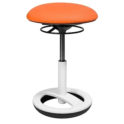 Afbeelding van Topstar, SU43BR4, Sitness AA8Bob, ergonomische zitkruk, werkkruk, bureaukruk met zwaaiend effect, zithoogteverstelling, voetring aluminium, wit gelakt, stoffen bekleding, oranje